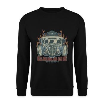 Hotrod Garage Cars Vintage Retro American Hot Rod - Sweat-shirt Unisexe - noir - Devant - Alina (178cm) & Michal (187cm)