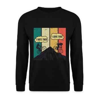 Retro MTB Mountainbike EBike Fahrrad Biker Geschenk - Unisex Pullover - Schwarz - Vorne - Alina (178cm) & Michal (187cm)