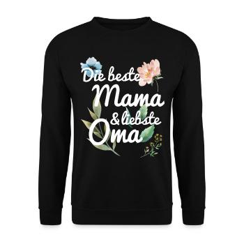 DIe beste Mama und liebste Oma Spruch floral Blume - Unisex Pullover - Schwarz - Vorne - Alina (178cm) & Michal (187cm)