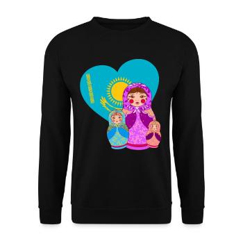Babuschka Matrjoschka Design mit Kasachstan Flagge - Unisex Pullover - Schwarz - Vorne - Alina (178cm) & Michal (187cm)