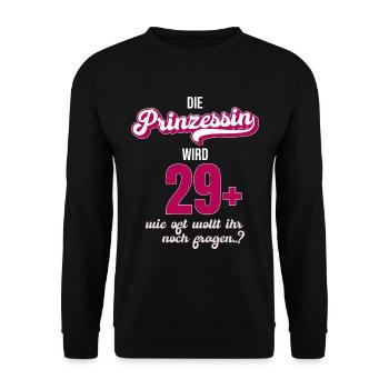 Ich bin 29 +. Ideal als Geschenk zum 30er. - Unisex Pullover - Schwarz - Vorne - Alina (178cm) & Michal (187cm)
