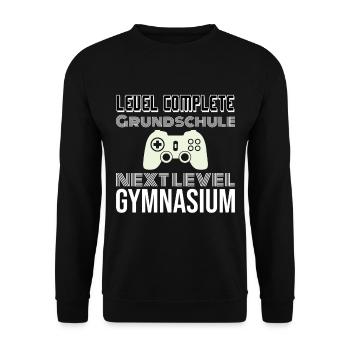 Grundschule ist vorbei Level Gymnasium - Unisex Pullover - Schwarz - Vorne - Alina (178cm) & Michal (187cm)