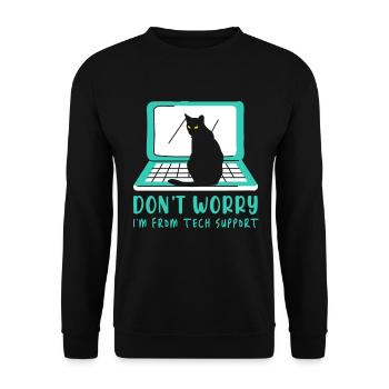 Cat Tech Support Computer Kitten Helpdesk IT Gift - Unisex Sweatshirt - black - Front - Alina (178cm) & Michal (187cm)