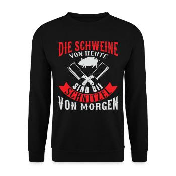 Metzger Fleischer Fleisch Fleischerei Geschenk - Unisex Pullover - Schwarz - Vorne - Alina (178cm) & Michal (187cm)