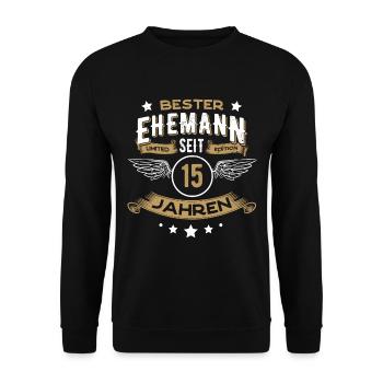 Bester Ehemann seit 15 Jahren Hochzeit 2006 - Unisex Pullover - Schwarz - Vorne - Alina (178cm) & Michal (187cm)