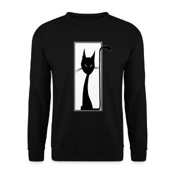 schwarze Katze, schwarzer Kater, lustig, gruselig - Unisex Pullover - Schwarz - Vorne - Alina (178cm) & Michal (187cm)