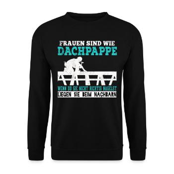 Dachdecker Dachdecken Dachspengler Dach Geschenk - Unisex Pullover - Schwarz - Vorne - Alina (178cm) & Michal (187cm)