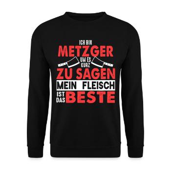 Metzger Fleischer Fleisch Fleischerei Geschenk - Unisex Pullover - Schwarz - Vorne - Alina (178cm) & Michal (187cm)