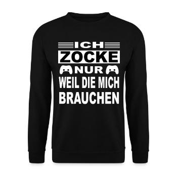 cooles lustiges Gamer Shirt, Ich zocke nur Gaming - Unisex Pullover - Schwarz - Vorne - Alina (178cm) & Michal (187cm)