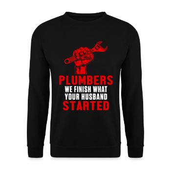 Plumbers Husband Profession Job Plumbing Pipe Gift - Unisex Sweatshirt - black - Front - Alina (178cm) & Michal (187cm)