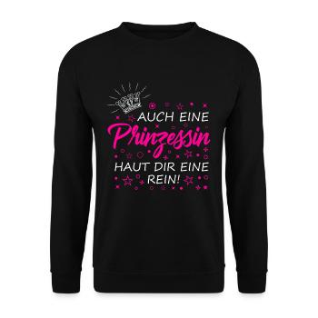 Feministin Prinzessin Königstochter Diva - Unisex Pullover - Schwarz - Vorne - Alina (178cm) & Michal (187cm)