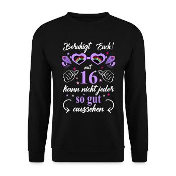 16. Geburtstag Frauen Geschenk beste Freundin - Unisex Pullover - Schwarz - Vorne - Alina (178cm) & Michal (187cm)