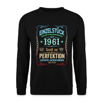 60. Geburtstag 60 Jahre 1961 Geschenk Mann Frau - Unisex Pullover - Schwarz - Vorne - Alina (178cm) & Michal (187cm)