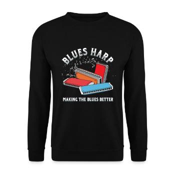 Blues Harp Harmonica Instrument Acoustic Band Gift - Unisex Sweatshirt - black - Front - Alina (178cm) & Michal (187cm)
