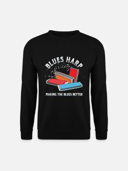 Blues Harp Mundharmonika Instrument Akustik Band Geschenk - Unisex Pullover - Schwarz