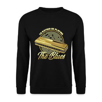 Playing The Blues Music Instrument Harmonica Gift - Unisex Sweatshirt - black - Front - Alina (178cm) & Michal (187cm)