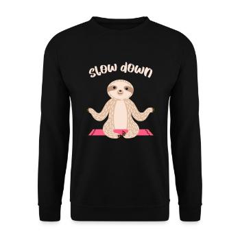 Slow Sloth Down Yoga Méditation Asana Zen Cadeau - Sweat-shirt Unisexe - noir - Devant - Alina (178cm) & Michal (187cm)