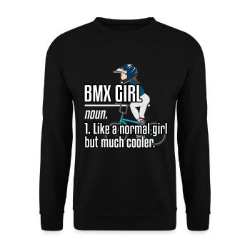 Extremsport BMX Mädchen Bike Biker Fahrrad MTB Geschenk - Unisex Pullover - Schwarz - Vorne - Alina (178cm) & Michal (187cm)