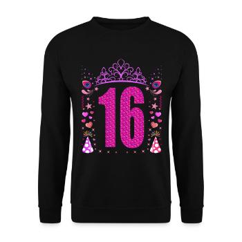 16. Geburtstag Mädchen Geschenk lustig 16 Jahre - Unisex Pullover - Schwarz - Vorne - Alina (178cm) & Michal (187cm)