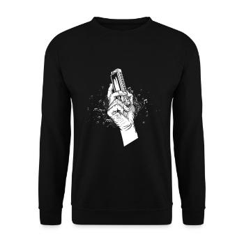 Mundharmonika Blues Mundorgel Akustisches Instrument - Unisex Pullover - Schwarz - Vorne - Alina (178cm) & Michal (187cm)