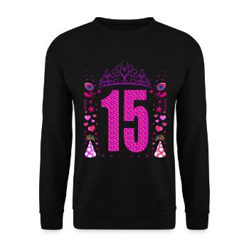 15 Geburtstag Mädchen Geschenk 15 Jahre Geburtstag - Unisex Pullover - Schwarz - Vorne - Alina (178cm) & Michal (187cm)