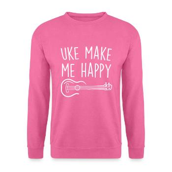 Uke Make Me Happy Ukulele Acoustic Guitar Gift - Sweat-shirt Unisexe - rose - Devant