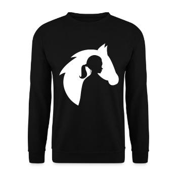 Horse Girl Racing Reitstall Hufeisen Geschenk - Unisex Pullover - Schwarz - Vorne - Alina (178cm) & Michal (187cm)