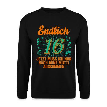 16 Geburtstag Junge Geschenk lustig 16. Ehrentag - Unisex Pullover - Schwarz - Vorne - Alina (178cm) & Michal (187cm)