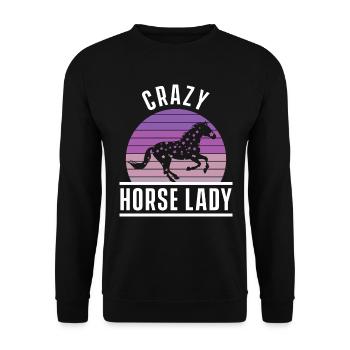 Crazy Lady Horse Retro Stable Equestrian Sport - Unisex Sweatshirt - black - Front - Alina (178cm) & Michal (187cm)