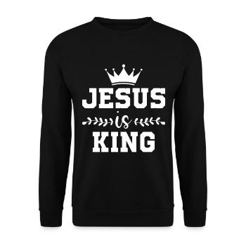 Jesus ist König Religion Katholischer Glaube Gebetsgeschenk - Unisex Pullover - Schwarz - Vorne - Alina (178cm) & Michal (187cm)