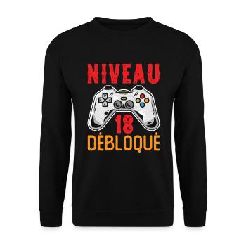 Niveau 18 débloqué cadeau anniversaire 18ans gamer - Sweat-shirt Unisexe - noir - Devant - Alina (178cm) & Michal (187cm)