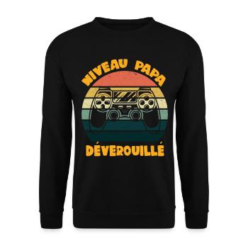Niveau papa gamer déverouillé manette jeux vidéos - Sweat-shirt Unisexe - noir - Devant - Alina (178cm) & Michal (187cm)