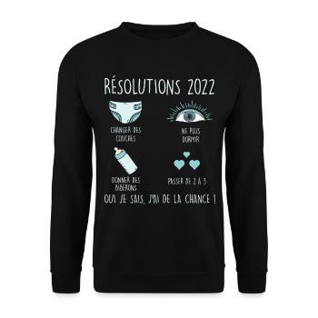 Résolutions 2022 couches sommeil biberons amour - Sweat-shirt Unisexe - noir - Devant - Alina (178cm) & Michal (187cm)