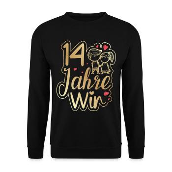 Ein perfektes Team seit 14 Jahren Hochzeitstag - Unisex Pullover - Schwarz - Vorne - Alina (178cm) & Michal (187cm)