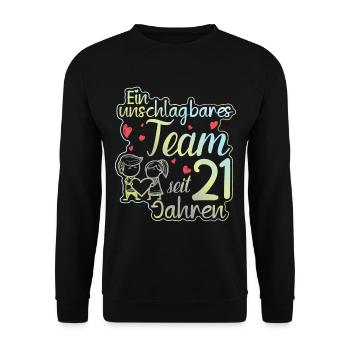 Ein perfektes Team seit 21 Jahren Hochzeitstag - Unisex Pullover - Schwarz - Vorne - Alina (178cm) & Michal (187cm)