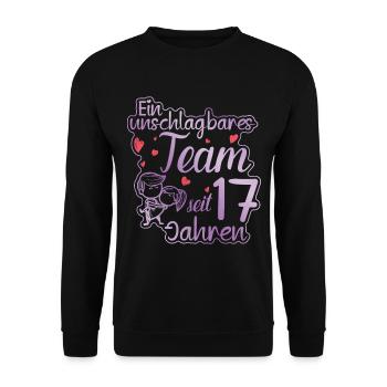 Ein perfektes Team seit 17 Jahren Hochzeitstag - Unisex Pullover - Schwarz - Vorne - Alina (178cm) & Michal (187cm)