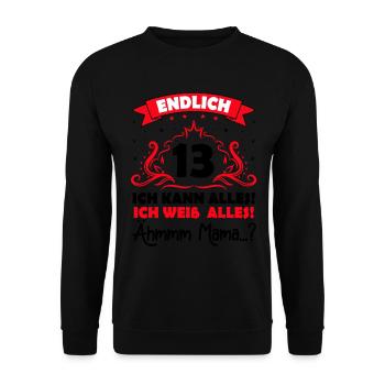 13 Geburtstag Mädchen Junge Fun Geschenk lustig - Unisex Pullover - Schwarz - Vorne - Alina (178cm) & Michal (187cm)
