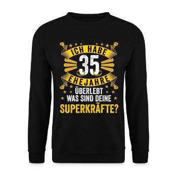 Hochzeitsgeschenke Partneroutfit 35. Hochzeitstag - Unisex Pullover - Schwarz - Vorne - Alina (178cm) & Michal (187cm)