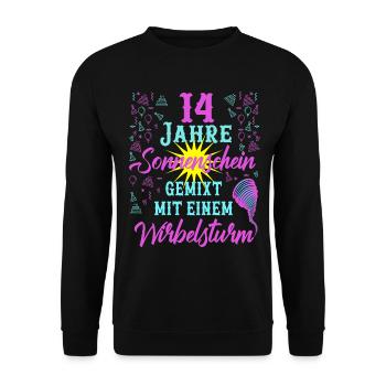 14 Geburtstag Frauen Geschenk 14 Jahre Geburtstag - Unisex Pullover - Schwarz - Vorne - Alina (178cm) & Michal (187cm)