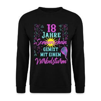 18 Geburtstag Frauen Geschenk 18 Jahre Geburtstag - Unisex Pullover - Schwarz - Vorne - Alina (178cm) & Michal (187cm)