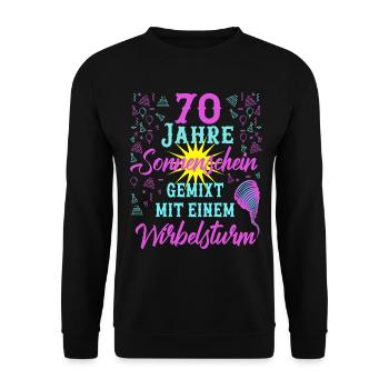 70 Geburtstag Frauen Geschenk 70 Jahre Geburtstag - Unisex Pullover - Schwarz - Vorne - Alina (178cm) & Michal (187cm)