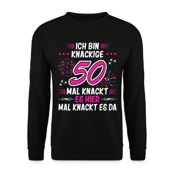 50. Geburtstag 50. Ehrentag 50. Jubiläum Geschenk - Unisex Pullover - Schwarz - Vorne - Alina (178cm) & Michal (187cm)