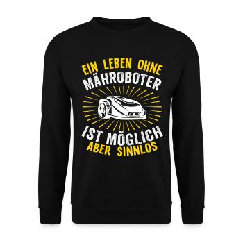 Hobbygärtner Rasenroboter Rasenmähroboter Humor - Unisex Pullover - Schwarz - Vorne - Alina (178cm) & Michal (187cm)
