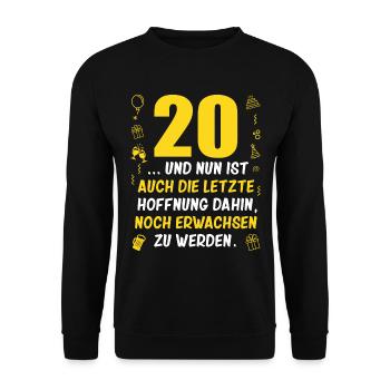20. Geburtstag Mann 20.Ehrentag 20. Jubiläum Fun - Unisex Pullover - Schwarz - Vorne - Alina (178cm) & Michal (187cm)