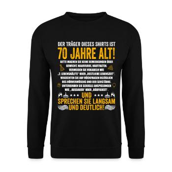 70. Geburtstag lustige Geschenke Männer 70 Jahre - Unisex Pullover - Schwarz - Vorne - Alina (178cm) & Michal (187cm)