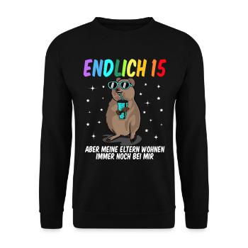 15 Geburtstag Fun Geschenk lustig 15. Ehrentag - Unisex Pullover - Schwarz - Vorne - Alina (178cm) & Michal (187cm)