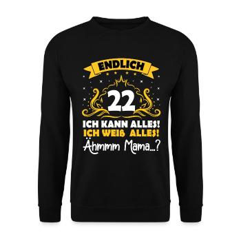 22 Geburtstag Mädchen Junge Fun Geschenk lustig - Unisex Pullover - Schwarz - Vorne - Alina (178cm) & Michal (187cm)