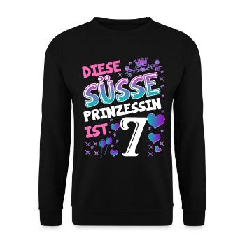 7. Geburtstag Mädchen Geschenk Königstochter - Unisex Pullover - Schwarz - Vorne - Alina (178cm) & Michal (187cm)