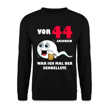 44. Geburtstag lustig 44.Ehrentag 44. Jubiläum - Unisex Pullover - Schwarz - Vorne - Alina (178cm) & Michal (187cm)