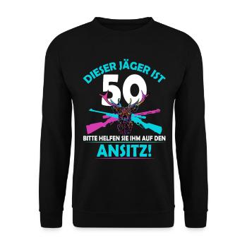 Jagdgeschenke zum 50. Geburtstag für Jäger lustig - Unisex Pullover - Schwarz - Vorne - Alina (178cm) & Michal (187cm)